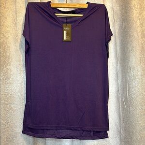 Short Sleeve Tunic Shirt by Fisoul, purple V-Neck,‎ Size Medium, New with Tag